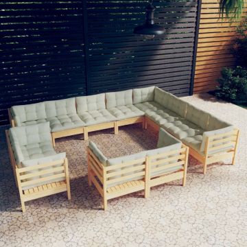 vidaXL 12-delige Loungeset met crèmekleurige kussens grenenhout