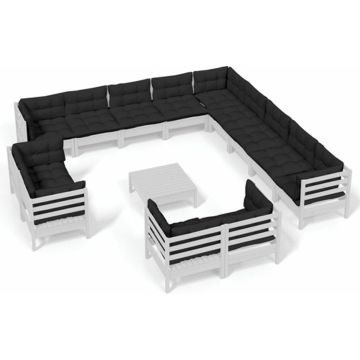 vidaXL 14-delige Loungeset met kussens massief grenenhout wit