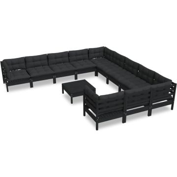 vidaXL 12-delige Loungeset met kussens grenenhout zwart