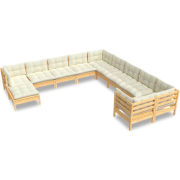 vidaXL 11-delige Loungeset met crèmekleurige kussens grenenhout