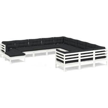 vidaXL 12-delige Loungeset met kussens massief grenenhout wit