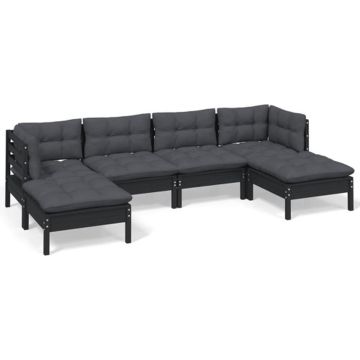 vidaXL 6-delige Loungeset met kussens grenenhout zwart