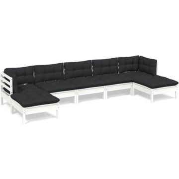 vidaXL 7-delige Loungeset met kussens grenenhout wit