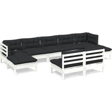 vidaXL 9-delige Loungeset met kussens grenenhout wit