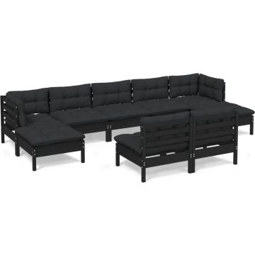 vidaXL 9-delige Loungeset met kussens grenenhout zwart