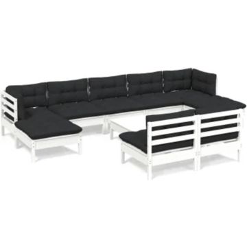 vidaXL 10-delige Loungeset met kussens grenenhout wit