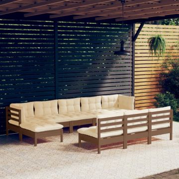 vidaXL 10-delige Loungeset met kussens grenenhout honingbruin