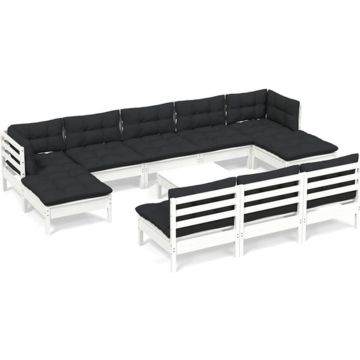 vidaXL 11-delige Loungeset met kussens grenenhout wit