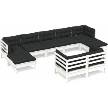 vidaXL 9-delige Loungeset met kussens massief grenenhout wit