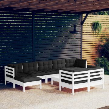 vidaXL 10-delige Loungeset met kussens massief grenenhout wit