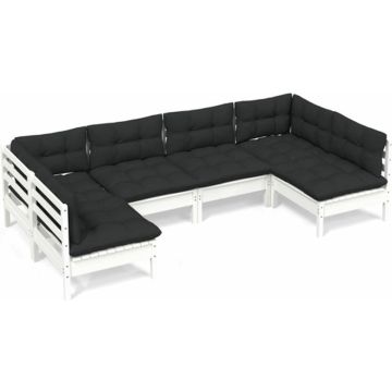 vidaXL 6-delige Loungeset met kussens massief grenenhout wit