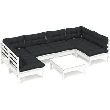 vidaXL 7-delige Loungeset met kussens massief grenenhout wit