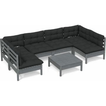 vidaXL 7-delige Loungeset met kussens massief grenenhout grijs