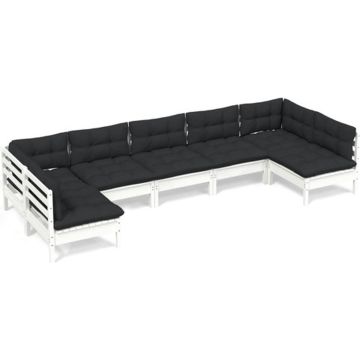 vidaXL 7-delige Loungeset met kussens massief grenenhout wit