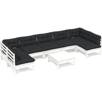 vidaXL 8-delige Loungeset met kussens massief grenenhout wit