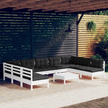 vidaXL 10-delige Loungeset met kussens massief grenenhout wit