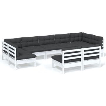 vidaXL 9-delige Loungeset met kussens massief grenenhout wit