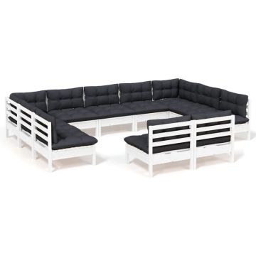 vidaXL 11-delige Loungeset met kussens massief grenenhout wit