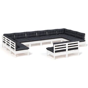 vidaXL 12-delige Loungeset met kussens massief grenenhout wit