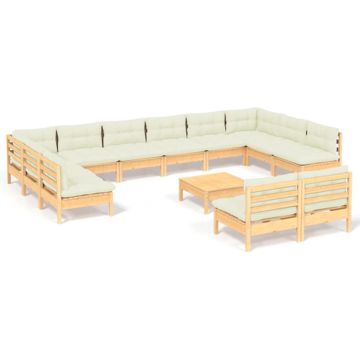 vidaXL 13-delige Loungeset met crèmekleurige kussens grenenhout