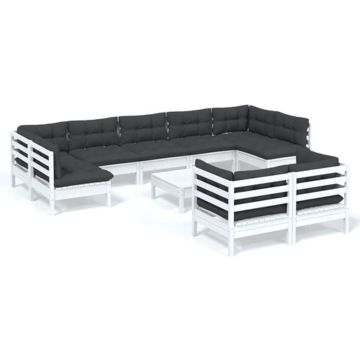 vidaXL 10-delige Loungeset met kussens massief grenenhout wit