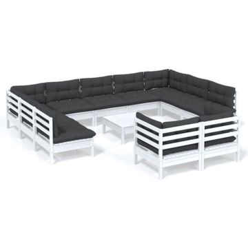 vidaXL 12-delige Loungeset met kussens massief grenenhout wit