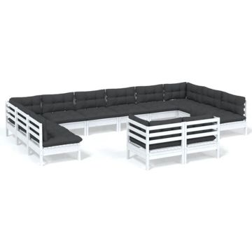 vidaXL 12-delige Loungeset met kussens massief grenenhout wit