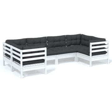 vidaXL 6-delige Loungeset met kussens grenenhout wit