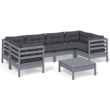 vidaXL 7-delige Loungeset met kussens grenenhout grijs