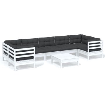 vidaXL 8-delige Loungeset met kussens grenenhout wit