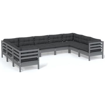 vidaXL 9-delige Loungeset met kussens grenenhout grijs