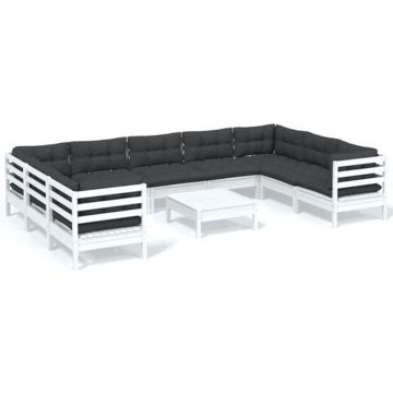 vidaXL 10-delige Loungeset met kussens grenenhout wit