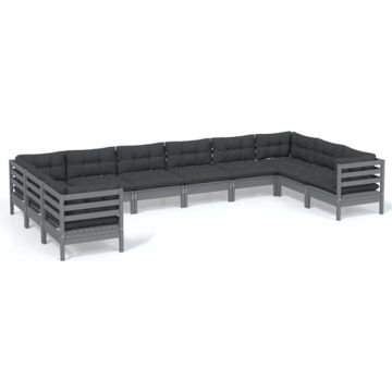 vidaXL 10-delige Loungeset met kussens grenenhout grijs