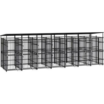 vidaXL Hondenkennel met dak 12,9 m² staal