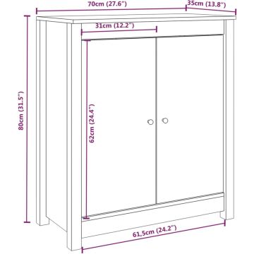 vidaXL Dressoir 70x35x80 cm massief grenenhout zwart