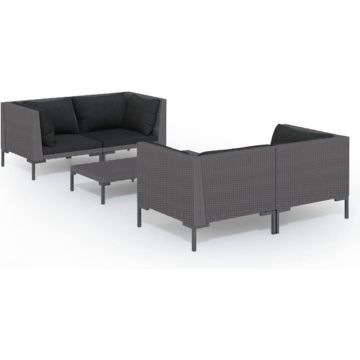 vidaXL 5-delige Loungeset met kussens poly rattan donkergrijs