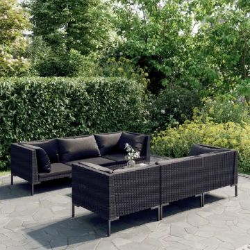 vidaXL 7-delige Loungeset met kussens poly rattan donkergrijs