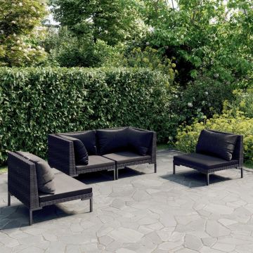 vidaXL 4-delige Loungeset met kussens poly rattan donkergrijs