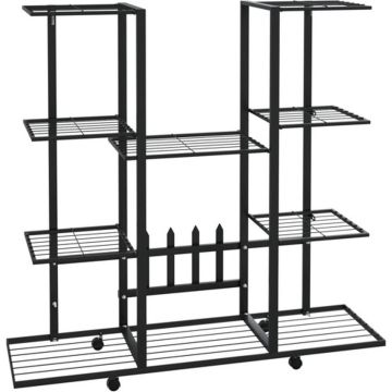 vidaXL Bloemenstandaard met wielen 94,5x24,5x91,5 cm ijzer zwart