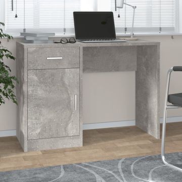 vidaXL Bureau met kast en lade 100x40x73 cm bewerkt hout betongrijs