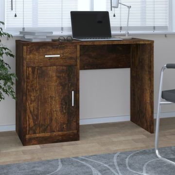 vidaXL Bureau met kast en lade 100x40x73 cm bewerkt hout gerookt eiken