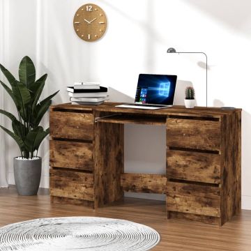 vidaXL Bureau 140x50x77 cm bewerkt hout gerookt eikenkleurig