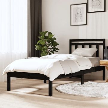 vidaXL Bedframe massief hout zwart 75x190 cm 2FT6 small single