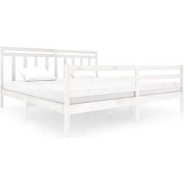 vidaXL Bedframe massief hout wit 200x200 cm