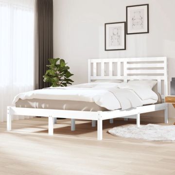 vidaXL Bedframe massief grenenhout wit 120x190 cm Small Double