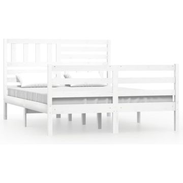 vidaXL Bedframe massief hout wit 140x190 cm