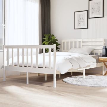 vidaXL Bedframe massief hout wit 135x190 cm 4FT6 Double