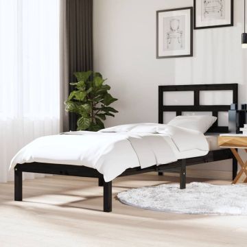 vidaXL Bedframe massief hout zwart 75x190 cm 2FT6 Small Single