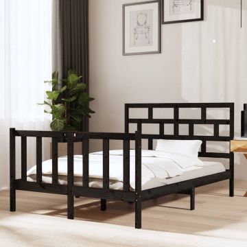 vidaXL Bedframe massief grenenhout zwart 135x190 cm 4FT6 Double