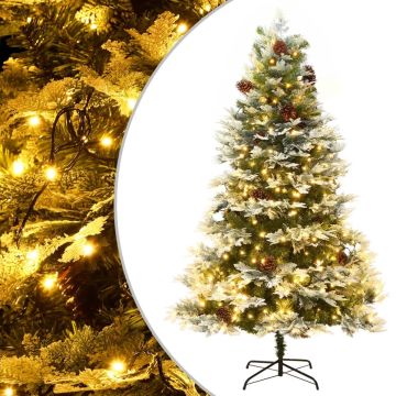 vidaXL Kerstboom met LED's en dennenappels 225 cm PVC en PE groen